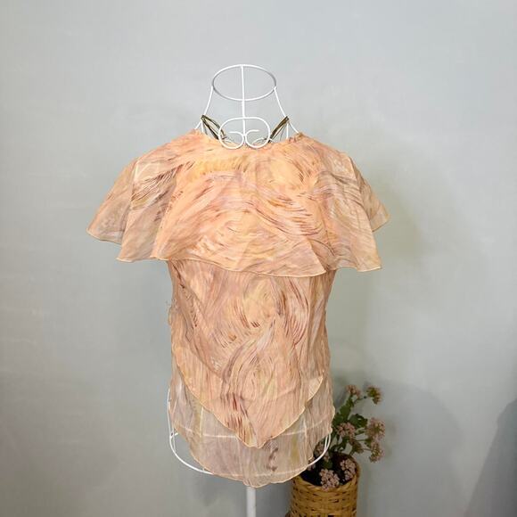 Cute vintage y2k silky fairy cape-blouse layered ruffle asymetrical top - Picture 4 of 6